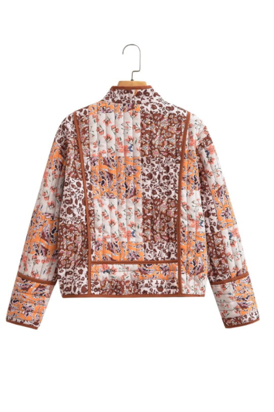 EB | Bedruckte lockere lässige Strickjacke kurze gesteppte Baumwolljacke