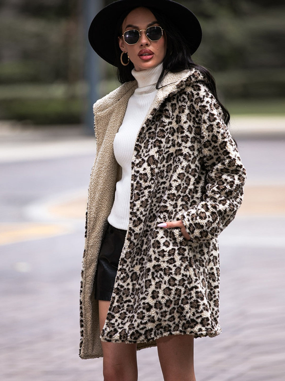 EB | Leoparden Kapuzenmantel mit Taschen