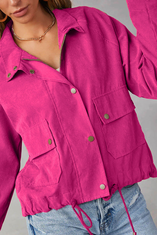 EB | kariert Revers Mehrknopf-Zwei-Taschen-Midi-Jacke