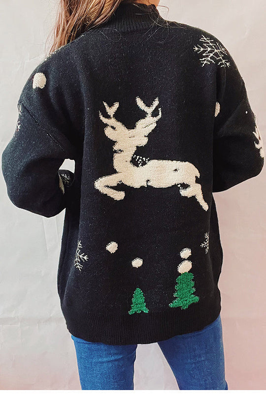 EB | Weihnachtsmuster Gestrickter Rundhalsausschnitt Langarmpullover