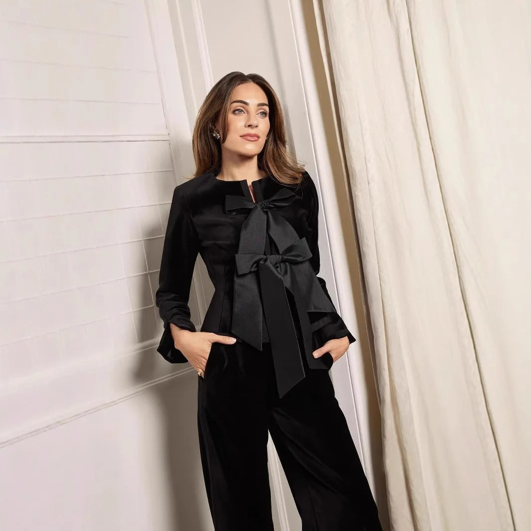 EB | Peplum-Jacke aus Taft mit Samtschleifendetail
