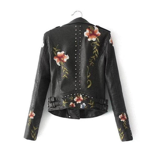 EB | Damen Blumen PU Lederjacke