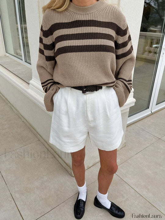 EB | Gemütlicher Gestreifter Strickpullover für Den Täglichen Komfort