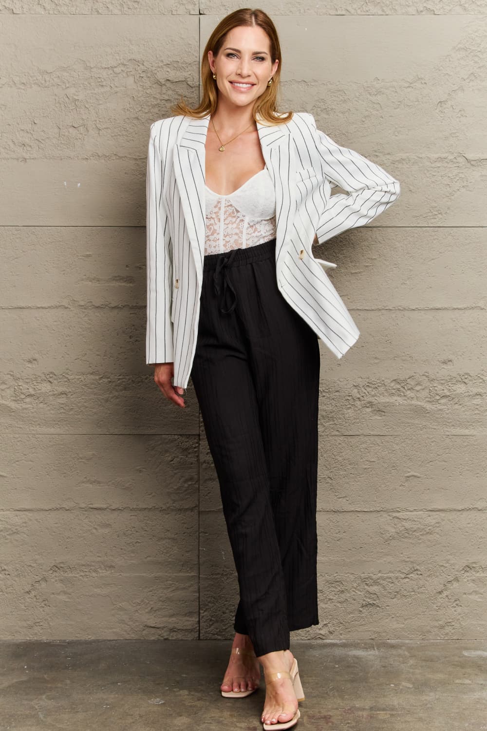 EB | Gestreifter Reverskragen Langarm Blazer