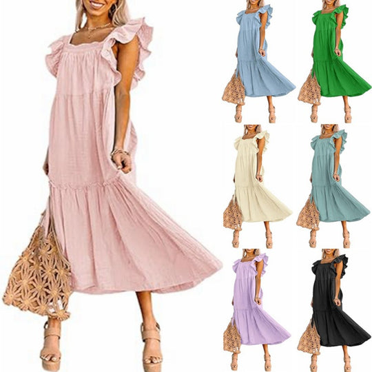 EB | Kleid mit plissiertem Saum und eckigem Ausschnitt, schulterfrei