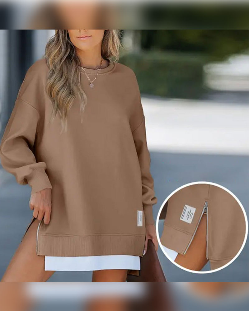 EB | Sweatshirtkleid mit Langen Ärmeln Reißverschluss und Schlitz
