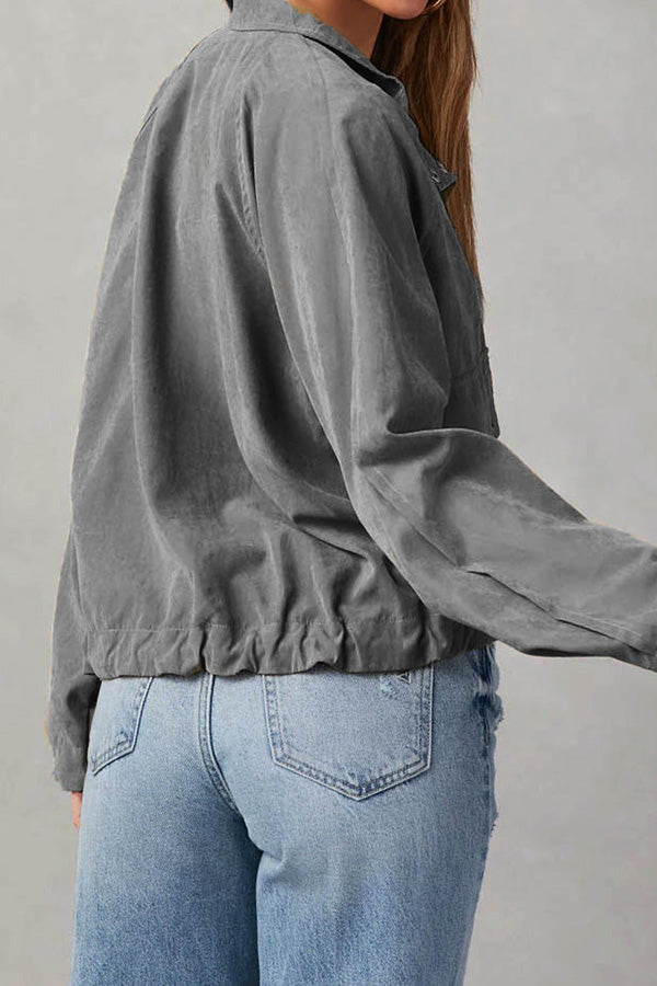 EB | kariert Revers Mehrknopf-Zwei-Taschen-Midi-Jacke