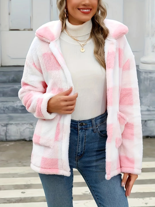 EB | Gitter Teddyjacke mit Knöpfen und Taschen Polyester Warm und Stilvoll