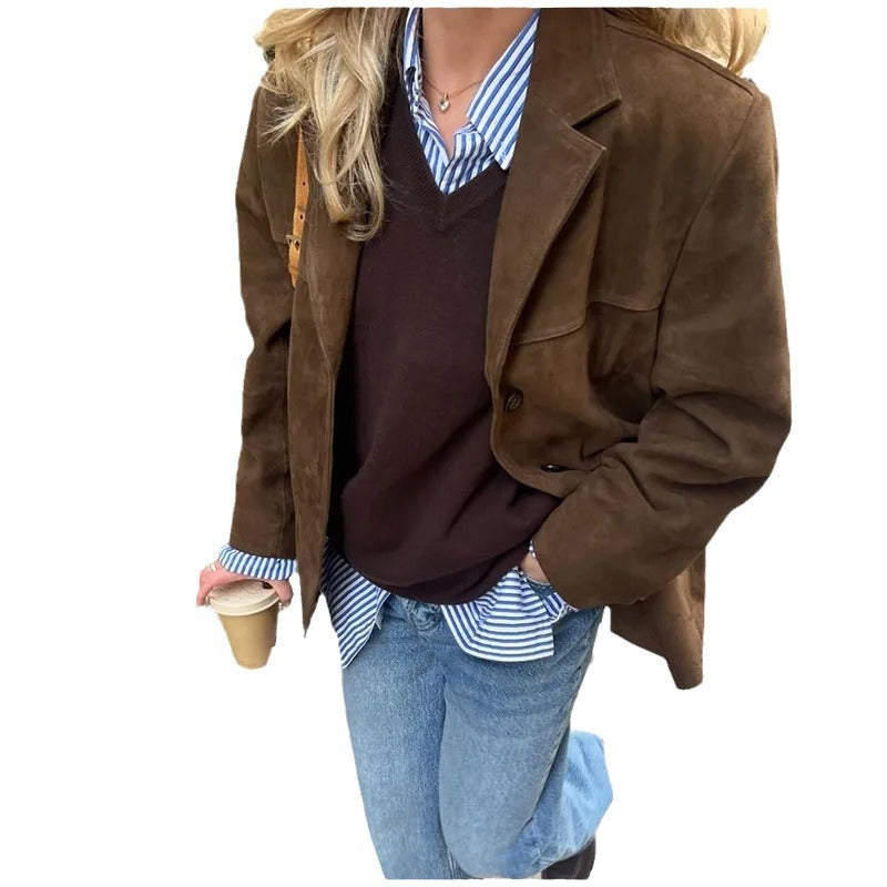 EB | Retro Kunstleder Blazer - Stilvolle Vintage Jacke für Alltag und Büro