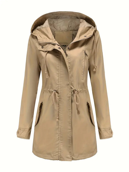 EB | Damen Langarm Wasserdichter Trenchcoat Mit Kapuze