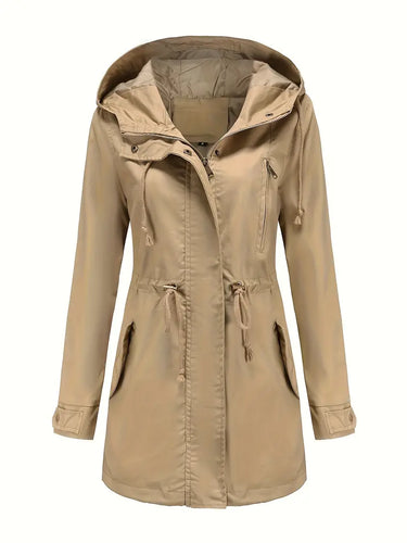 EB | Damen Langarm Wasserdichter Trenchcoat Mit Kapuze