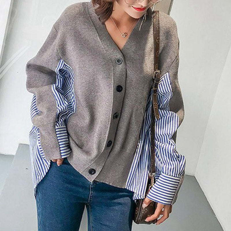 EB | Einzigartiger Strickcardigan mit Hemdärmeln Weich und Trendy Kontrastdesign