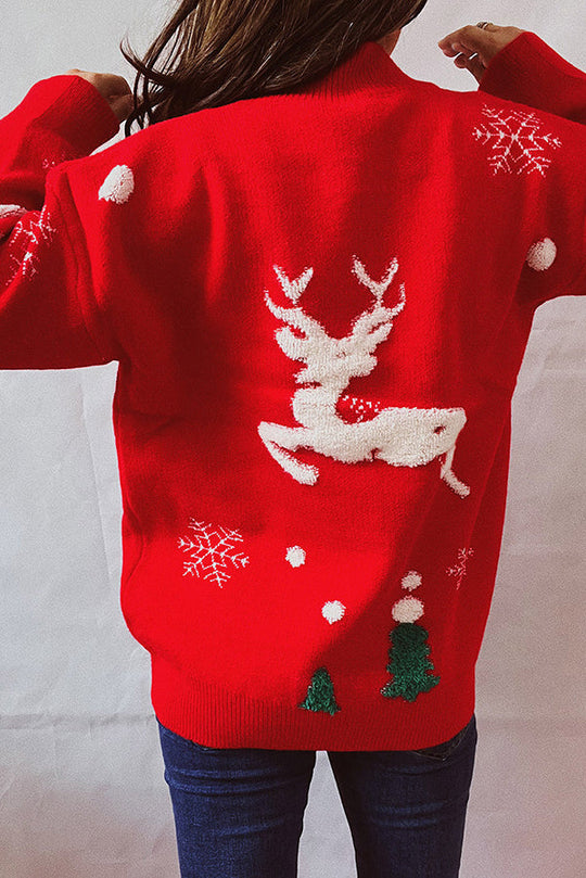 EB | Weihnachtsmuster Gestrickter Rundhalsausschnitt Langarmpullover