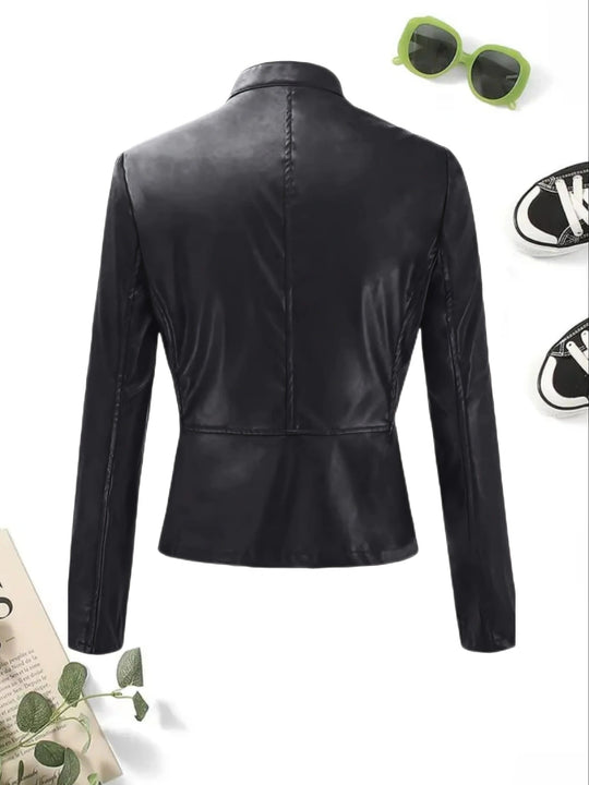 EB | Reißverschluss Vorne Kunstleder Cropped Jacke