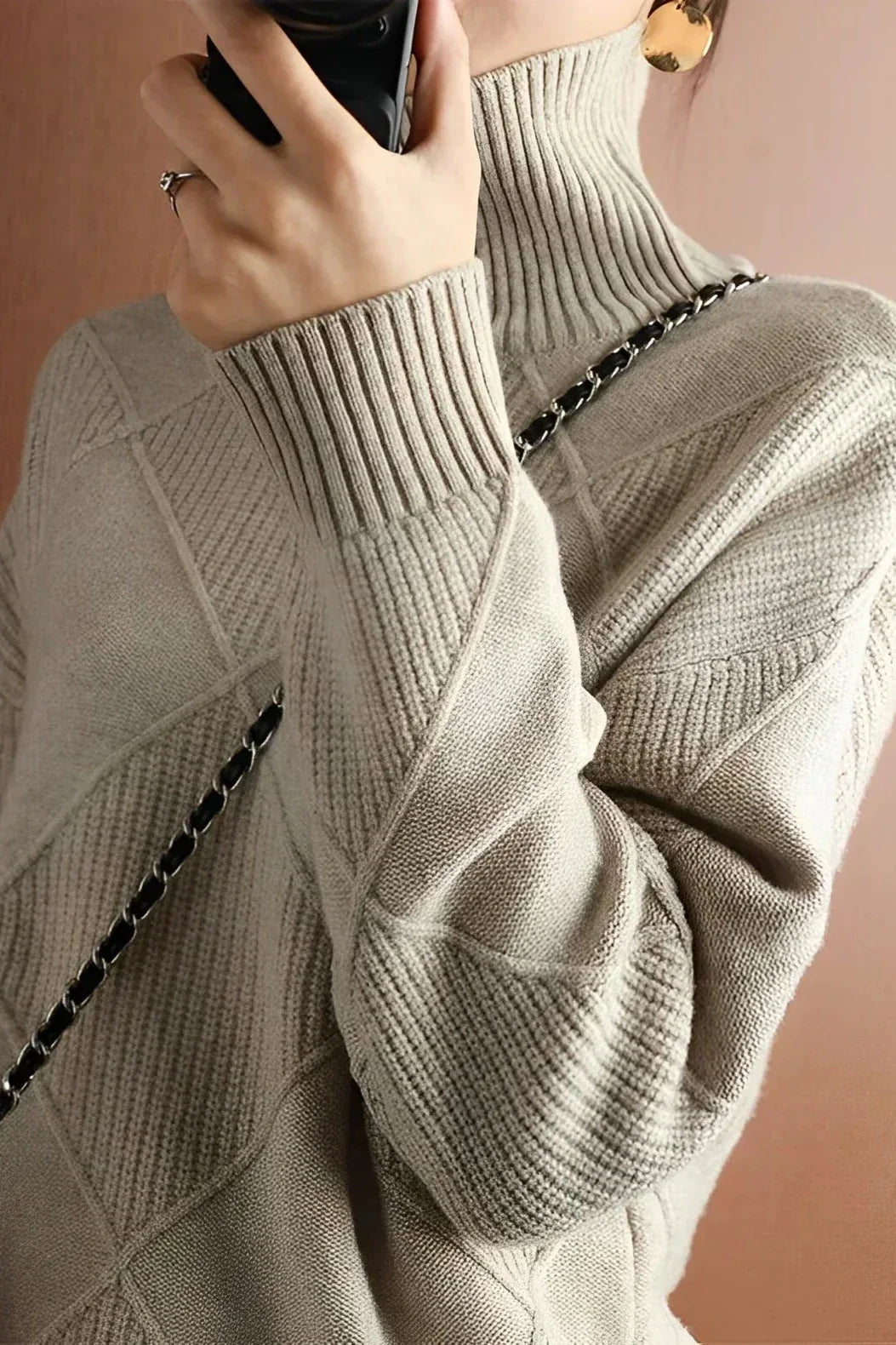 EB | Pullover - Damen Diamant Strick Rollkragenpullover