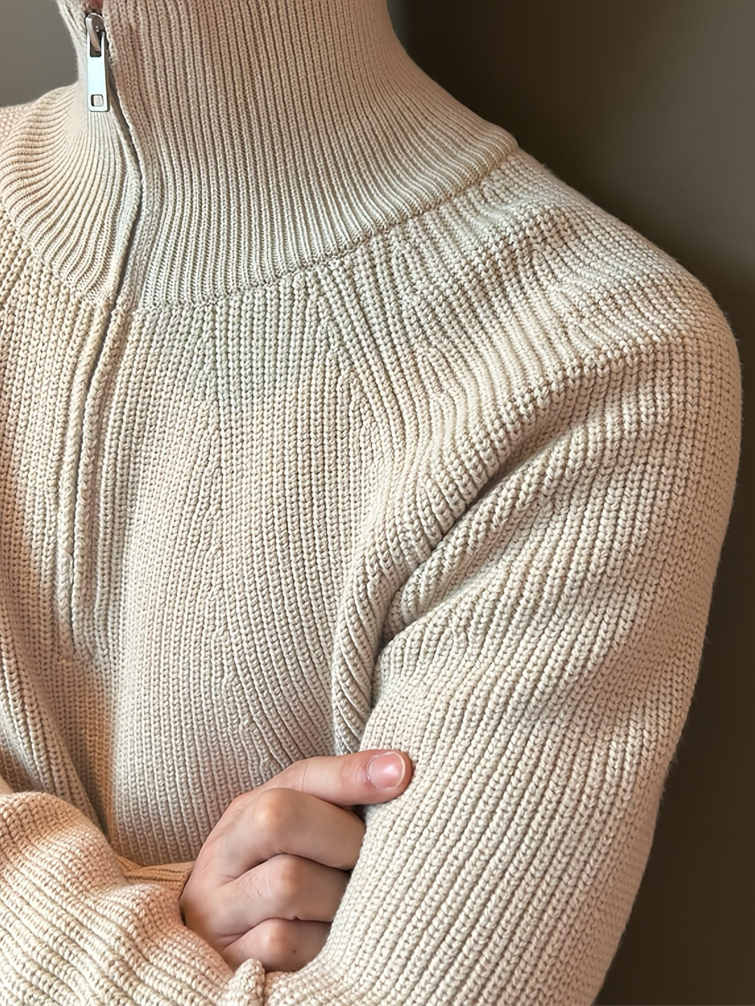 EB | Rippstrickpullover mit Hohem Kragen und Reißverschluss Baumwolle Elegant und Bequem