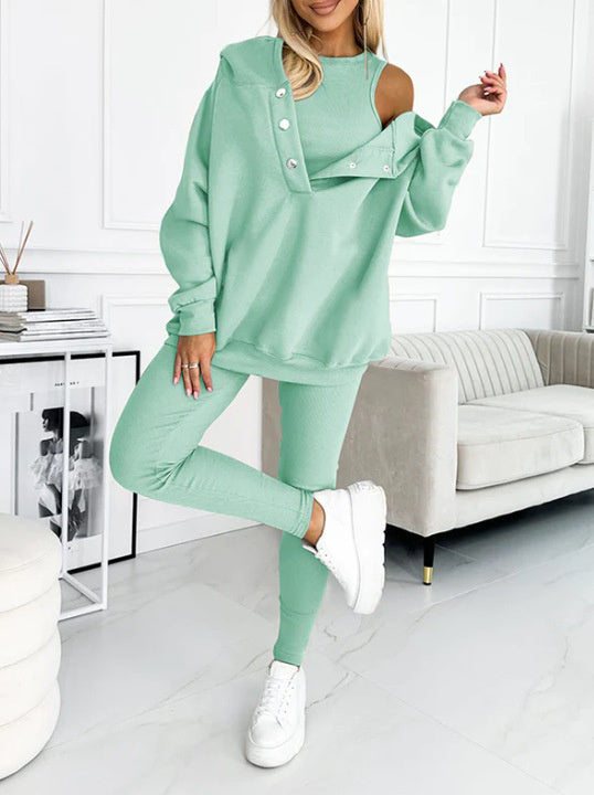 EB | 3-Teiliges Damen-Sportanzug mit Lockerem Kapuzenpullover und Slim-Hosen