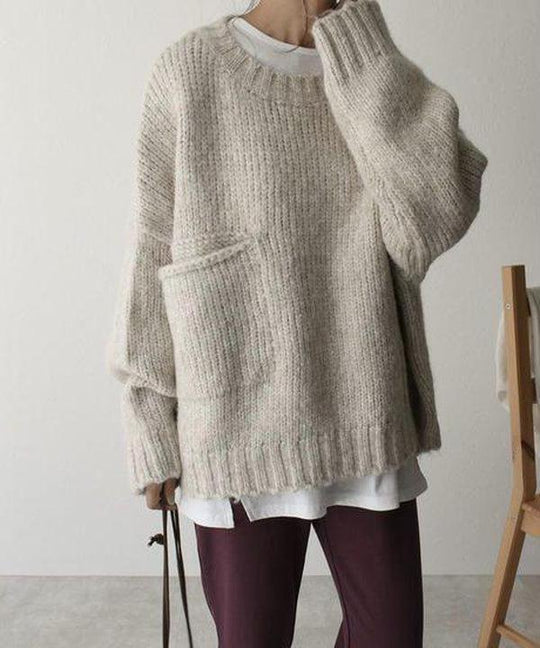 EB | Überdimensionierter Strickpullover mit Tasche Wollmischung Lässig und Warm
