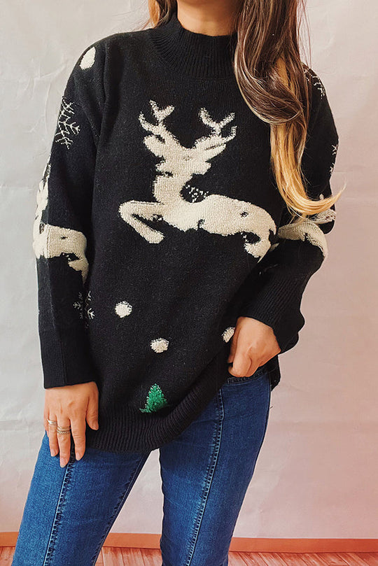 EB | Weihnachtsmuster Gestrickter Rundhalsausschnitt Langarmpullover