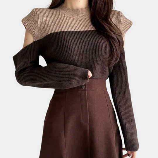 EB | Zweifarbiger Strickpullover mit Cut-Out-Ärmeln