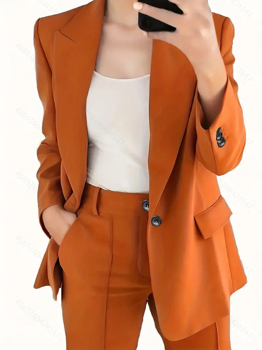 EB | Blazer mit Revers und Erweiterte Hosen Set mit Knopfverschluss