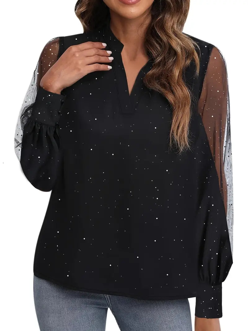 EB | Bluse Transparent Tüll mit Ausgeschnittenem Ausschnitt