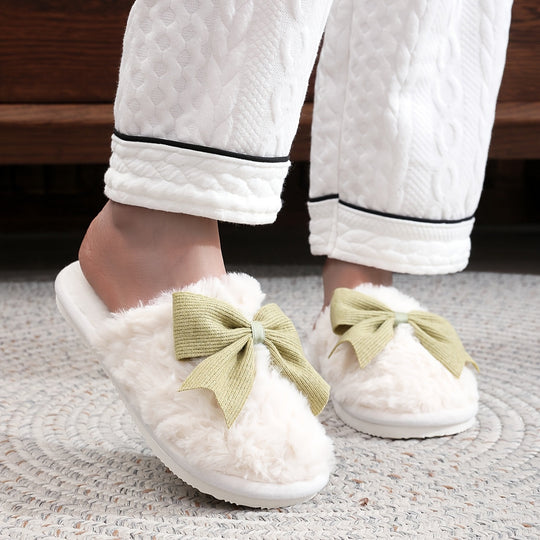 Weiß Flauschige Slipper Mit Rosa Schleife EB