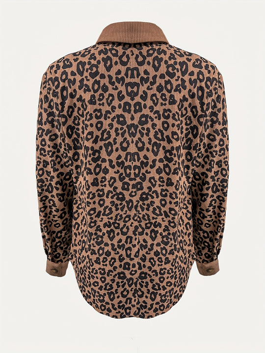 EB | Leopardenmuster Langhe Hemdbluse Polyester Stilvoll und Trendy