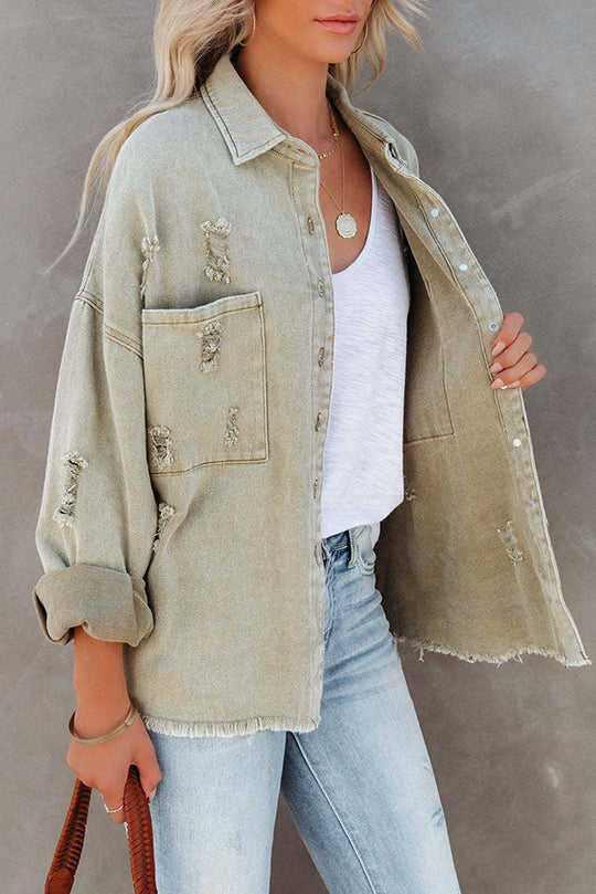 EB | Revers Langarm Ripped Denim Jacke