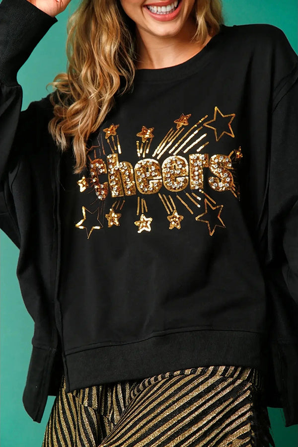 EB | Weihnachts-Pailletten-Lässiger Rundhals Langarm-Sweatshirt