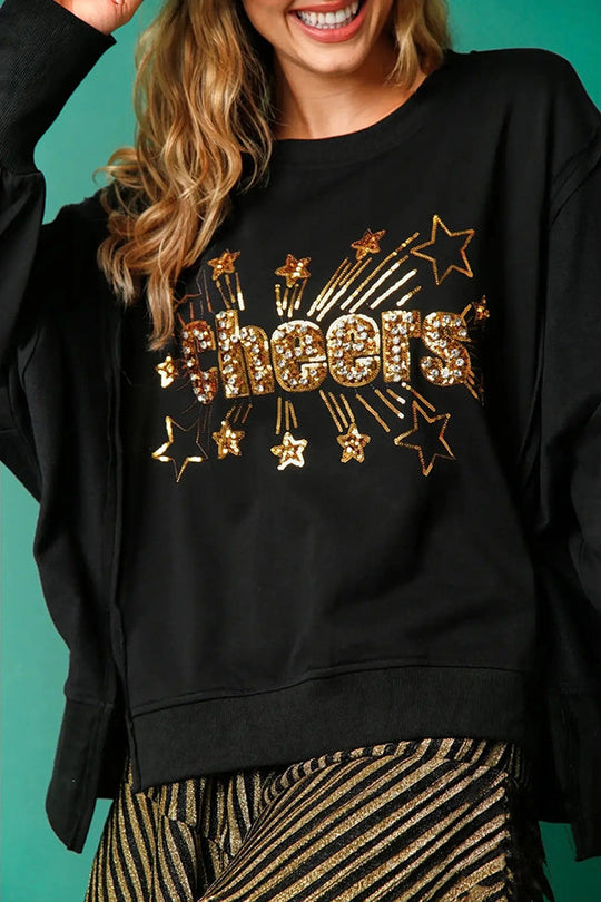 EB | Weihnachts-Pailletten-Lässiger Rundhals Langarm-Sweatshirt