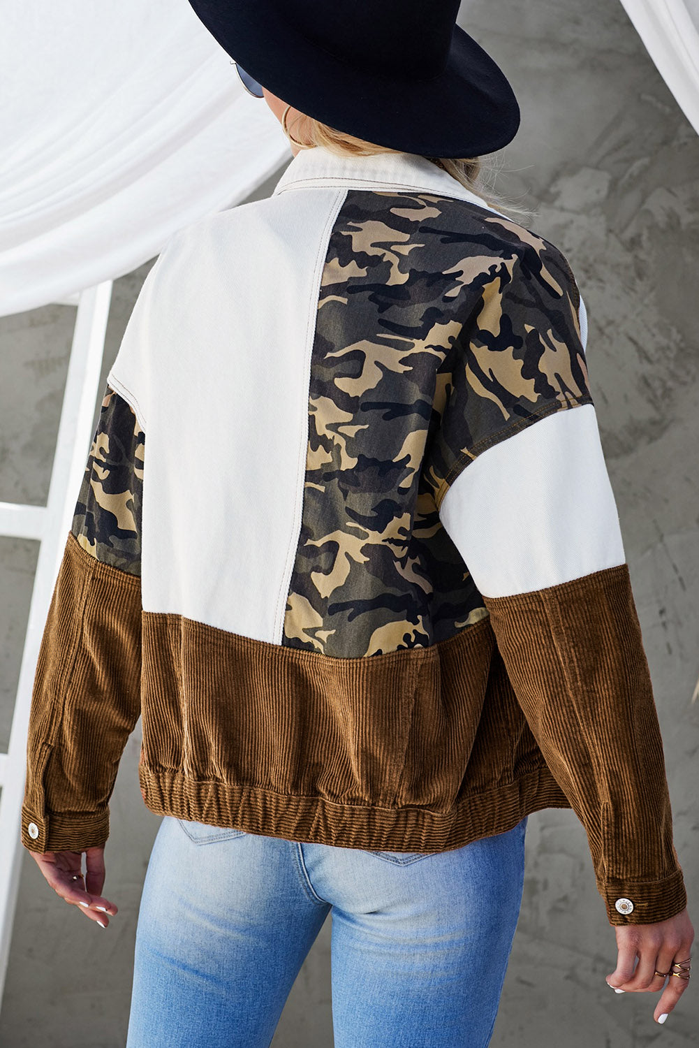 EB | Leopard Farbblock Knopfleiste Cord Baumwolljacke