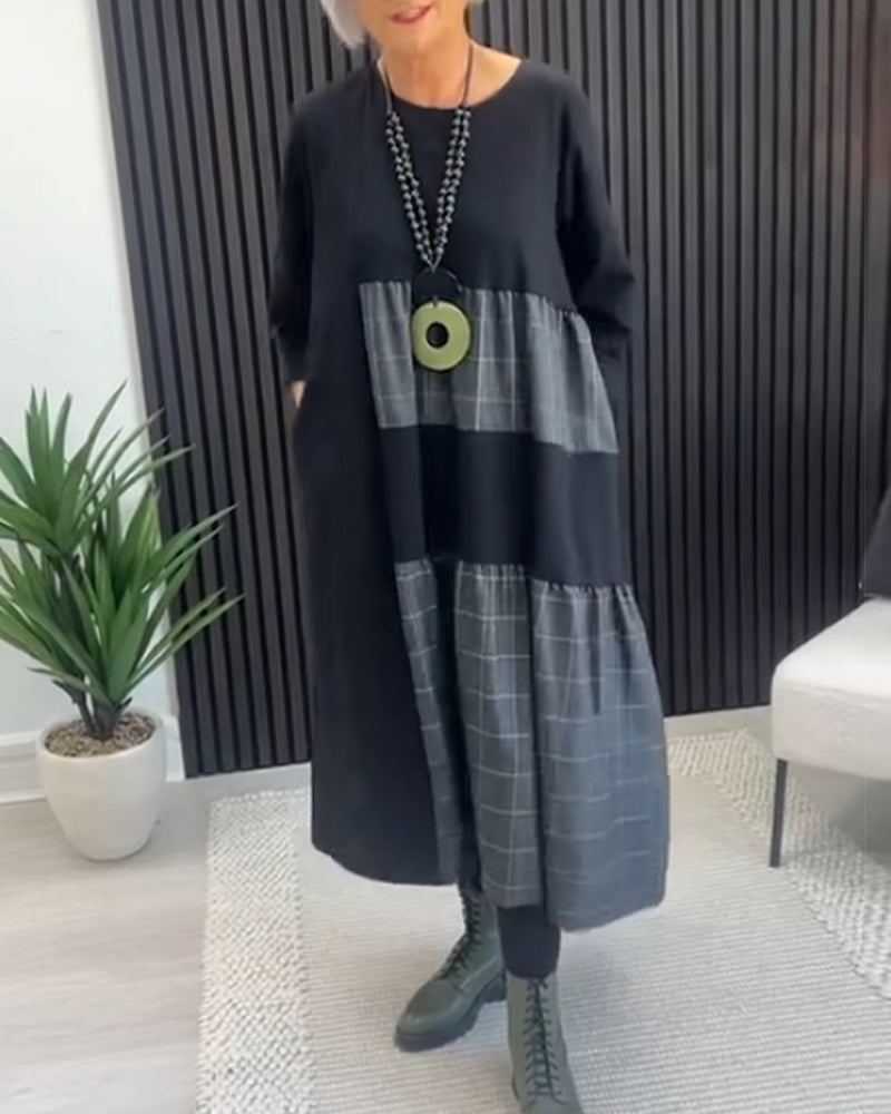 EB | Kleid mit Kariertem Patchwork und Tasche