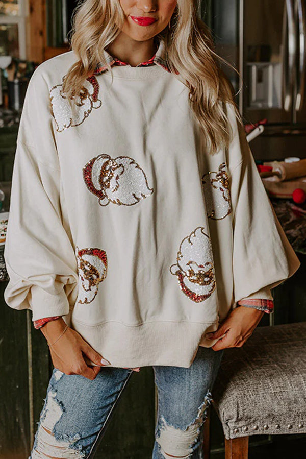 EB | Weihnachtsmann Pailletten Lässiges Lockeres Sweatshirt