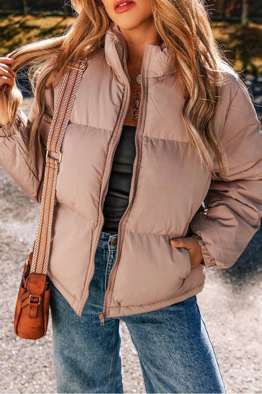 EB | Rosa Volle Reißverschluss Gesteppt Pufferjacke