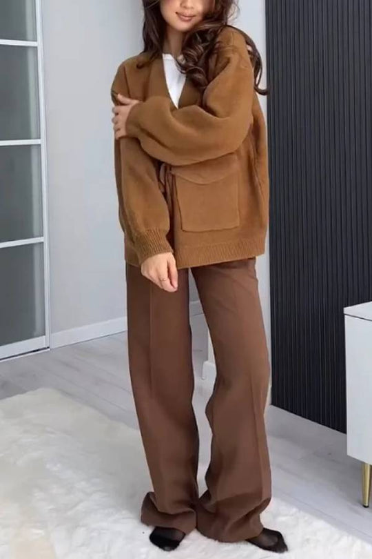 EB | Farbe Vielseitiger V-Ausschnitt Taschenpullover Jacke