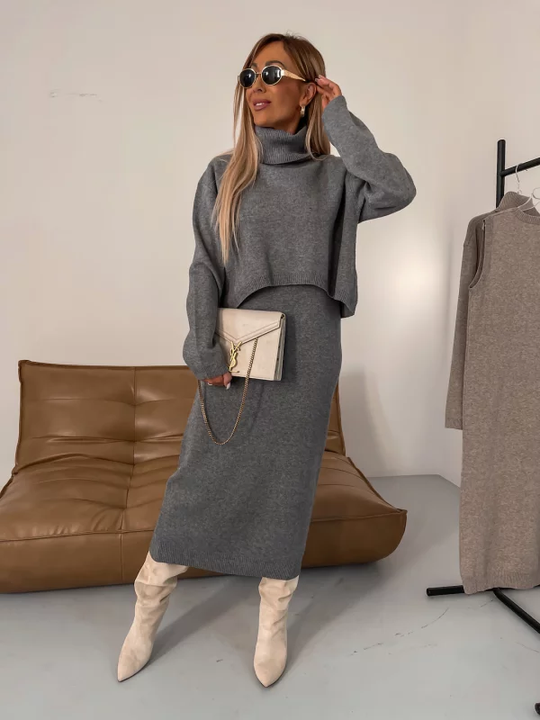 EB | Bequemes Strick Damen Satz mit Rollkragenpullover
