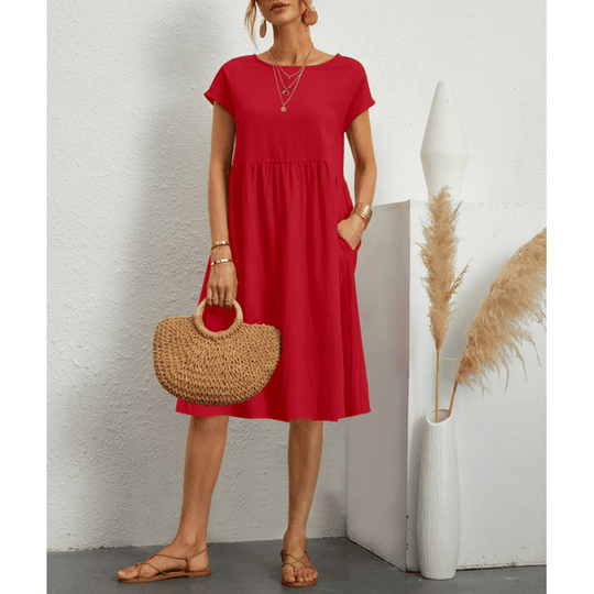 EB | Damen Baumwoll Leinen Midi Kleid