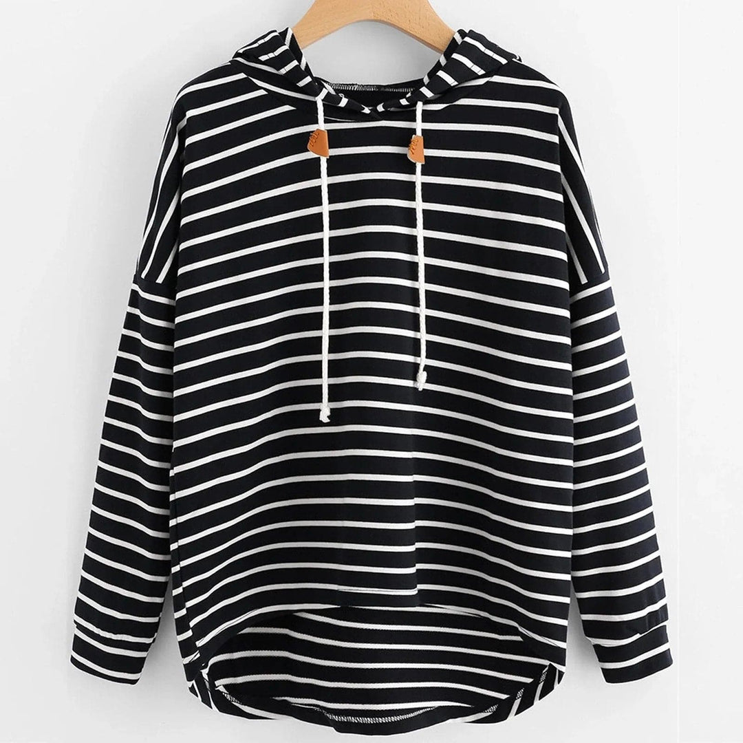 EB | Hoodie Streifenmuster Lockere Passform Weiches Strickmaterial mit Kordelzugkapuze