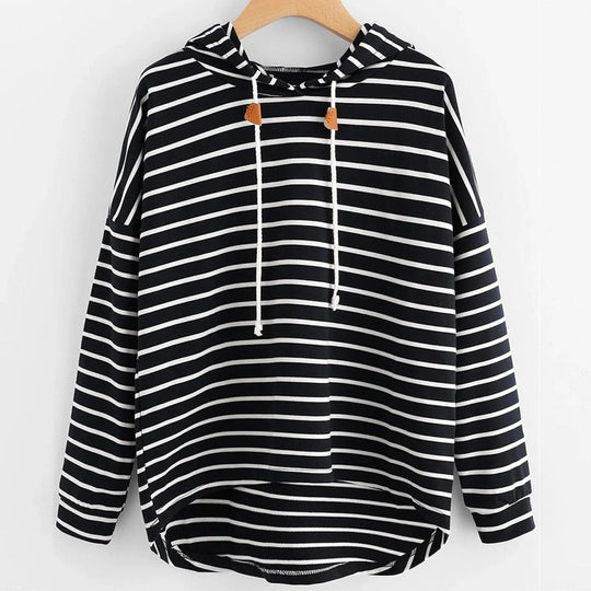 EB | Hoodie Streifenmuster Lockere Passform Weiches Strickmaterial mit Kordelzugkapuze