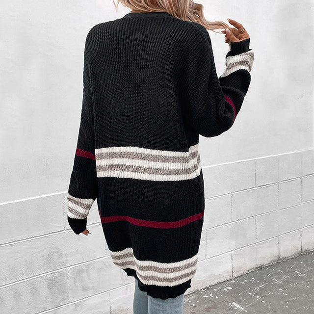 EB | Gestreifte Strick-Strickjacke Im Modernen Look