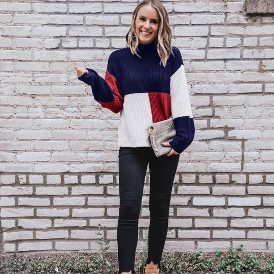 EB | Strickpullover Oversized Fit Blockmuster Weich und Warm