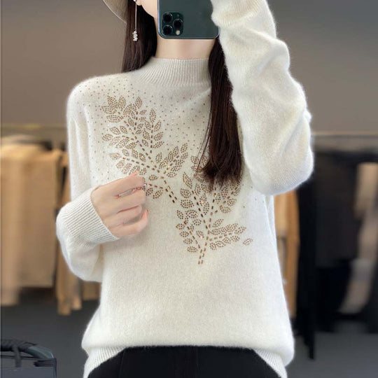 EB | Strickpullover Mit Zartem Blättermuster
