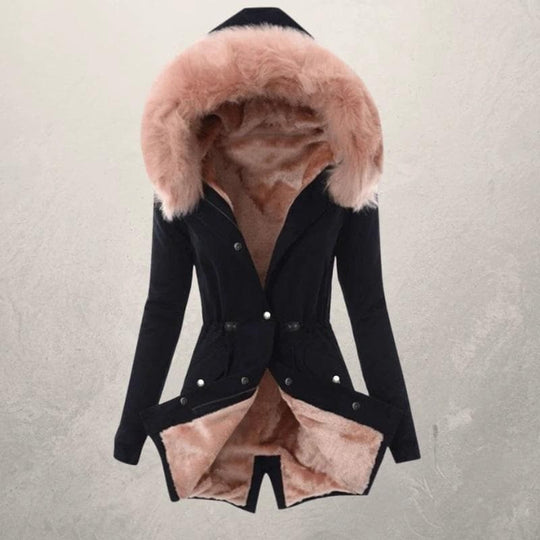 EB | Parka-Jacke mittellang Fit Mit Kunstpelz gefüttert Kapuze mit Knopfverschluss