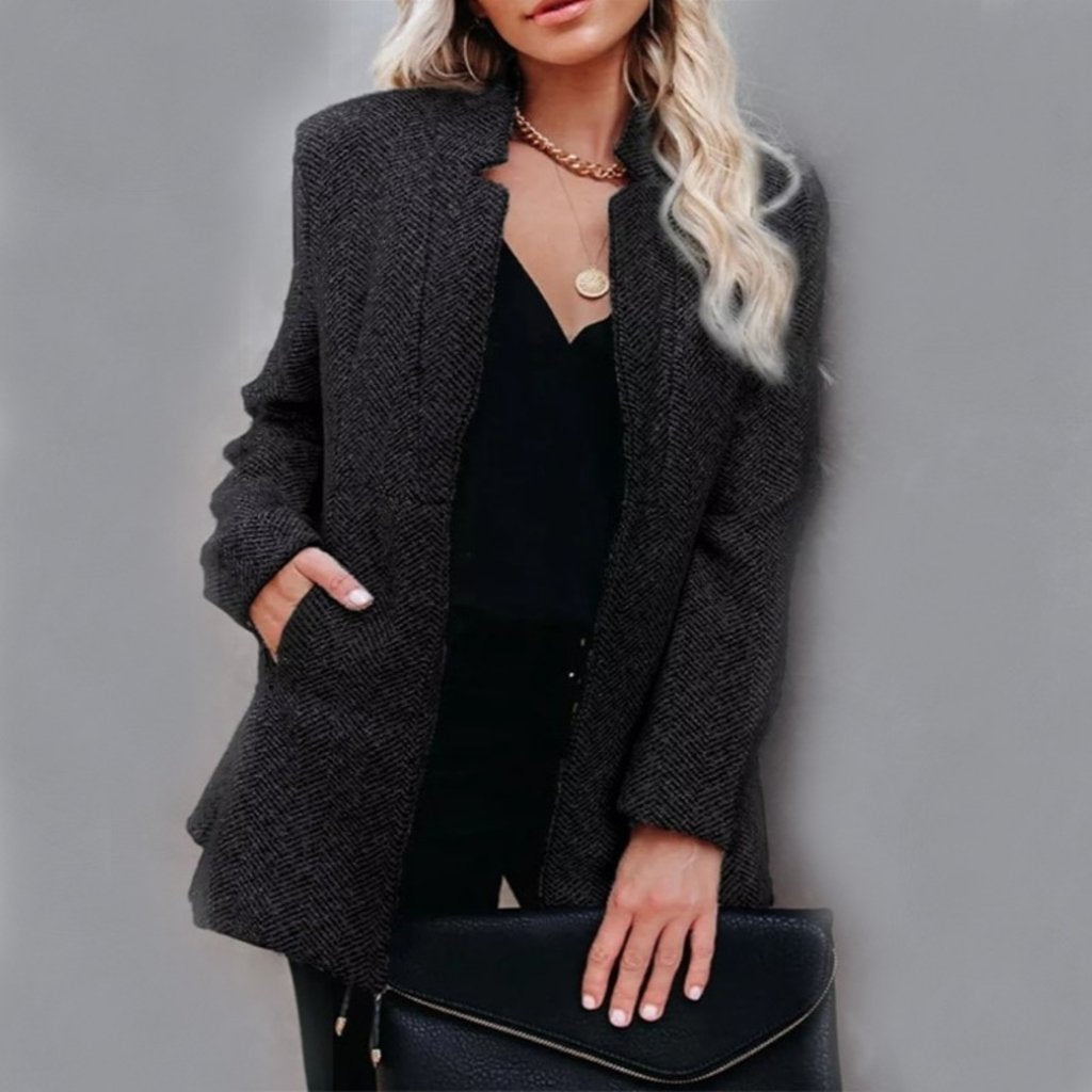 EB | Mantel Strukturiertes Design Stehkragen Mittellang Elegant und Warm