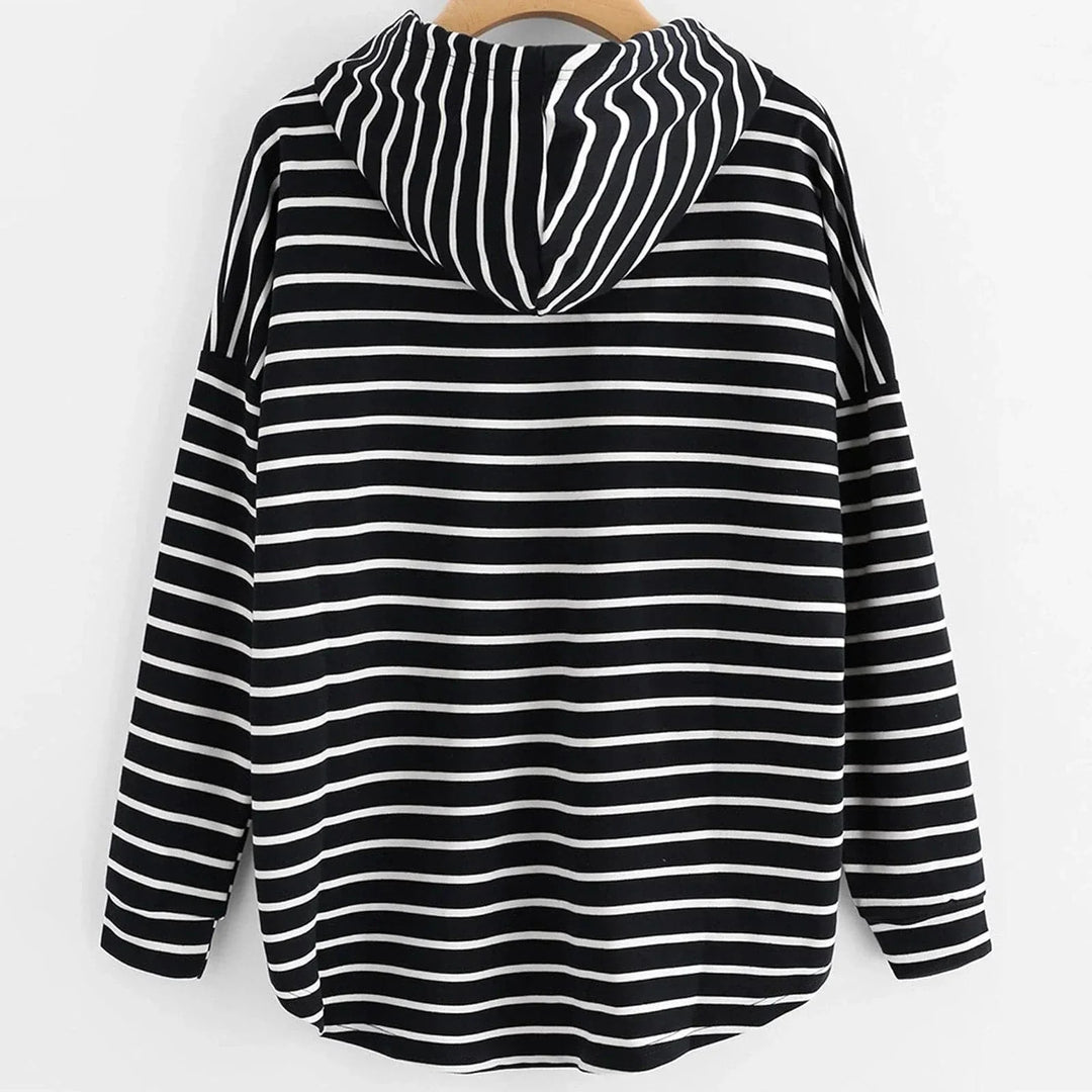 EB | Hoodie Streifenmuster Lockere Passform Weiches Strickmaterial mit Kordelzugkapuze