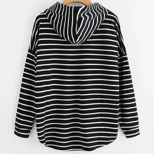 EB | Hoodie Streifenmuster Lockere Passform Weiches Strickmaterial mit Kordelzugkapuze