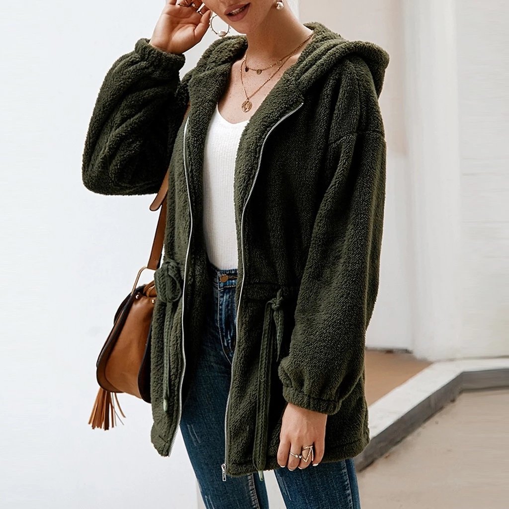EB | Teddyjacke - Weicher Plüsch - Kapuze & Reißverschluss - Oversized Passform - Taschen