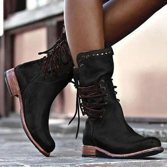 Stylische Lederstiefel Mit Schnürsenkeln EB