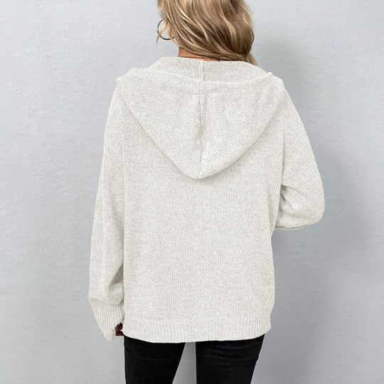 EB | Strickcardigan -Weich und Warm mit Kapuze und Knopfverschluss Lockere Passform